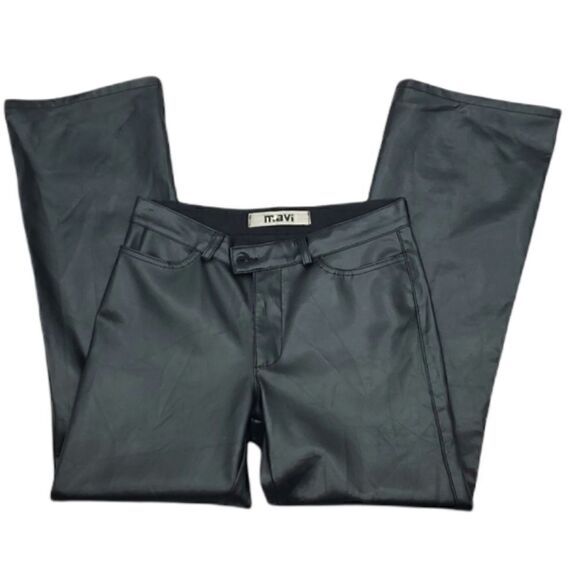 Mavi Chrissy Black Faux Leather Pants  Boot Cut Leg, Front Pockets. Retro 31/30 - Picture 1 of 16